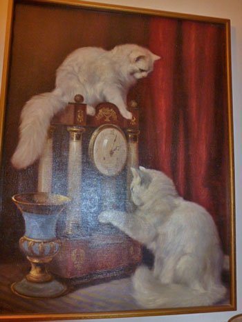 Persian Angora type cats in painting by A Heyer
