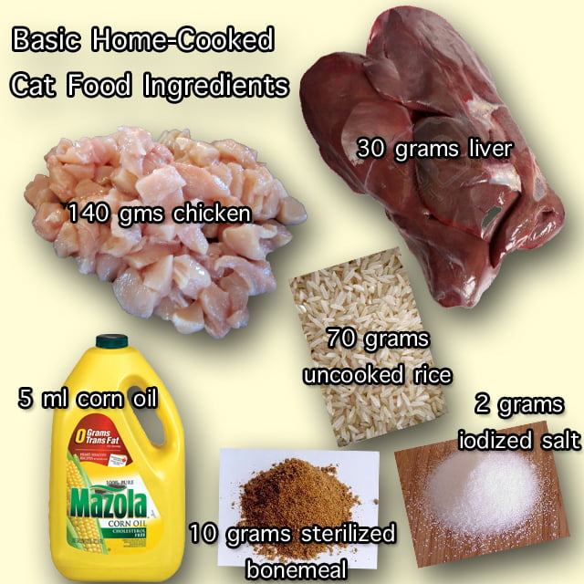 Basic home-cooked cat food recipe and ingredients