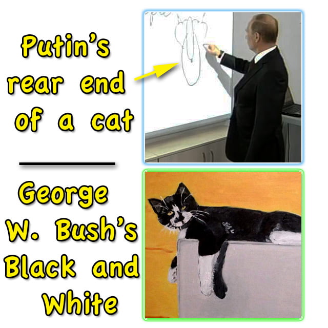 Presidents Bush and Putin cat artwork