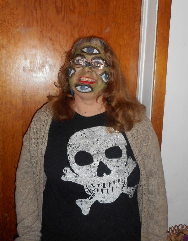 Darlene dressed up for Halloween