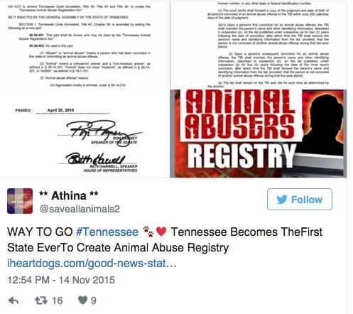 Tennessee animal abuse registry