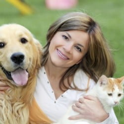 Cat and dog and owner