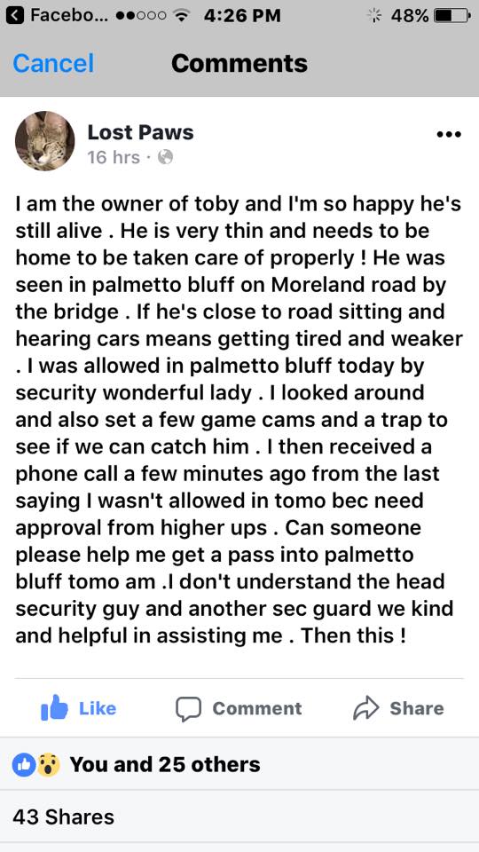 Message from the owner on Facebook. It is a mobile (cell phone) screenshot I believe.