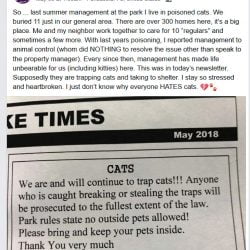 Residential park management get away with poisoning community cats