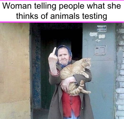Woman telling people what she thinks of animal testing