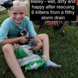 Picture of Bailey, a 9-year-old girl after rescuing 6 kittens from a storm drain