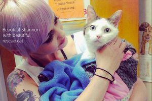 Shannon a shelter worker with rescue cat