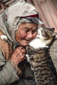 Elderly person and cat
