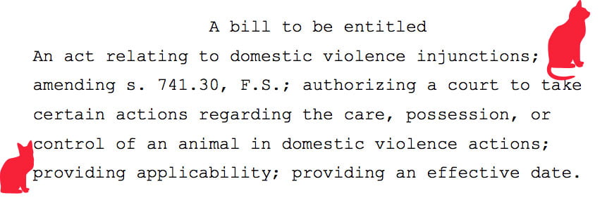 Bill allowing injunctions to protect companion animals in domestic violence in Florida