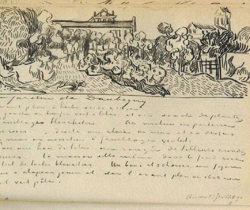 Letter from Vincent van Gogh headed with sketch including a cat