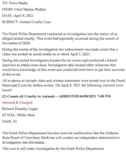 Logan arrest notice from police