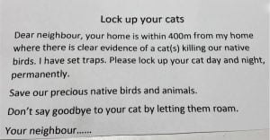 Vigilante letter demanding that residents of a Canberra street lock up their cats or else
