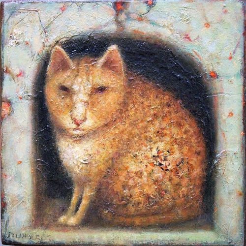Medieval cat painting from Europe