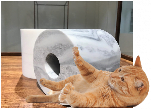 Ai Weiwei marble toilet roll and playful cat