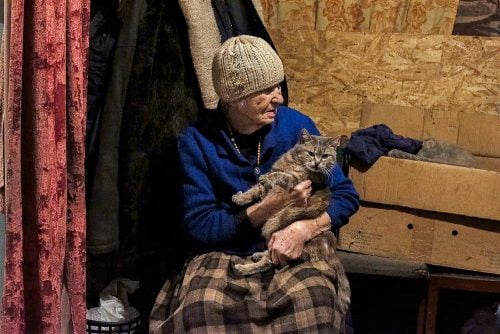 Lidiia and her cat Matilda live near the fighting in Eastern Ukraine