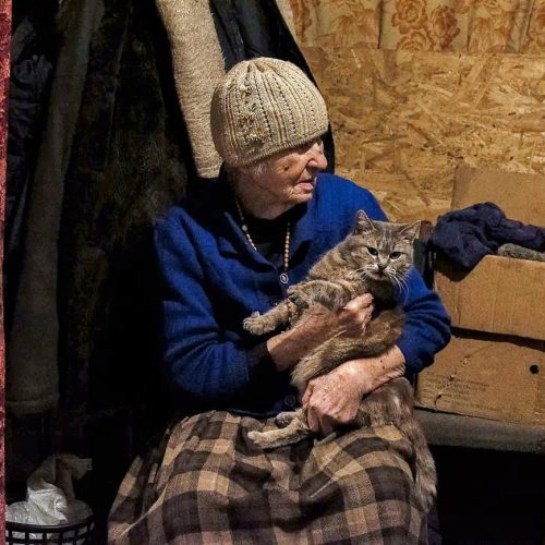 Lidiia and her cat Matilda live near the fighting in Eastern Ukraine