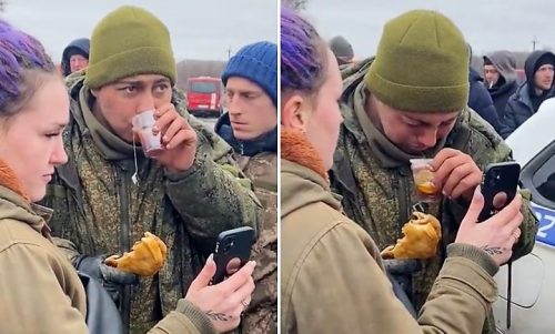 Starving Russian soldier surrendered and shed tears as the Ukrainians fed him and called his mother