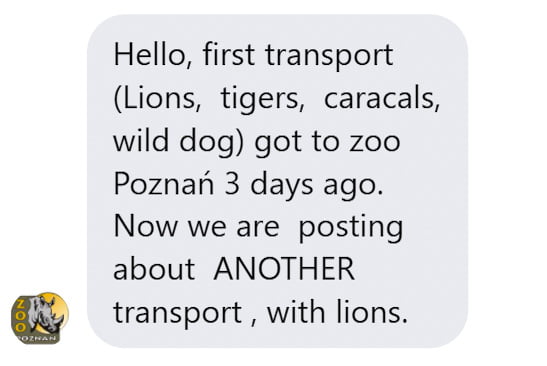 The Poznan zoo has confirmed that they animals made it to the zoo
