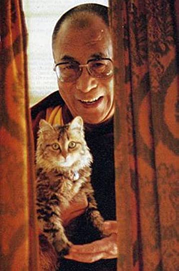 Another photo of the Dalai Lama and cat this time in color