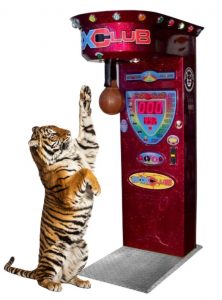 Tiger test strength on fairground punch machine