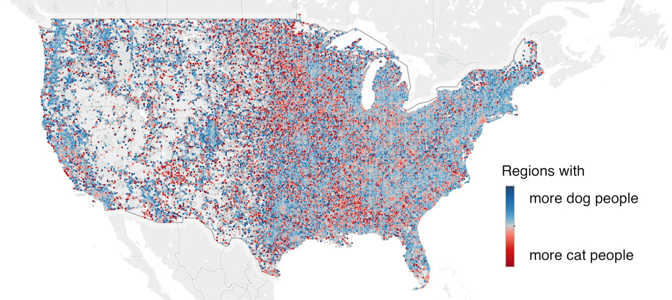 Map showing where cat and dog people live in America