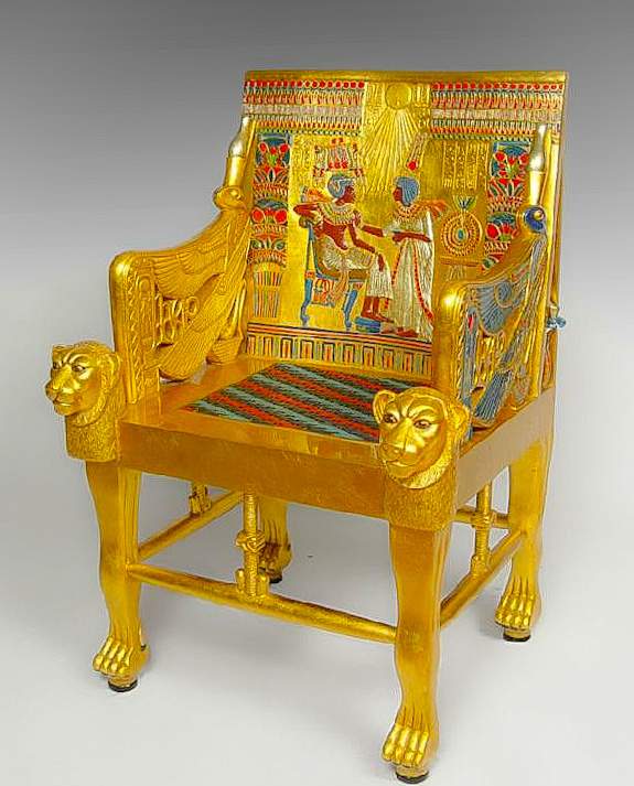 The golden throne of King Tutankhamun decorated with golden lion heads