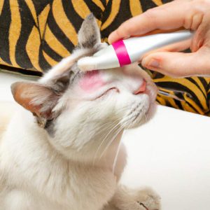 Removing waterproof lipstick from a cat's forehead with coconut oil