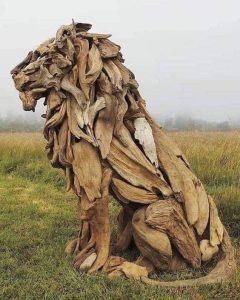 Lion made from bits of dead tree