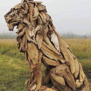 Lion made from bits of dead tree