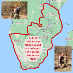 41% of people across large swathes of the southern half of Africa believe that the proposed British ban on the importation of hunting trophies is racist