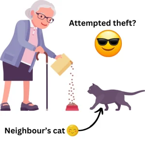 A kind old lady feeding their neighbour's cat is not attempted theft is it?