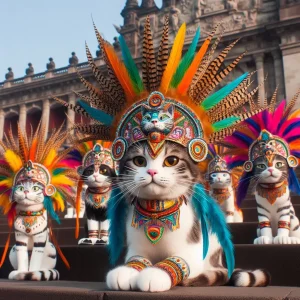 Fictional image of cats at Mexico's National Palace where they are described as living fixed assets