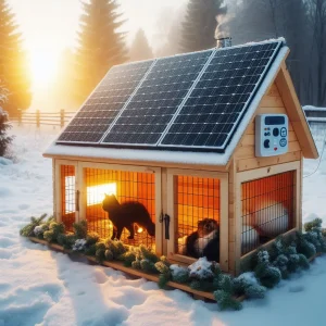 Solar panel powered heated outdoor kennel for cats and dogs