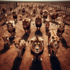 The captive lion industry. A fictional image created by AI.
